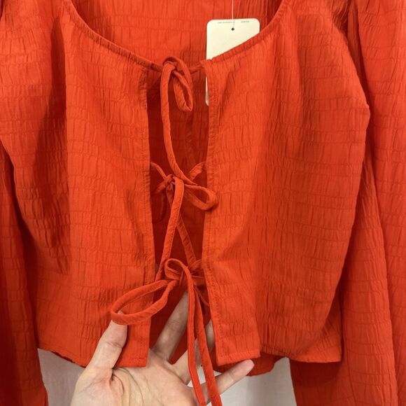 Levis Embry Tie Front Orange Top Womens Size M Boho Fall Lightweight Festival - Picture 4 of 10